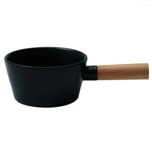 Dinnerware Sets Ceramic Soup Bowl French Onion Serving Cereal Noddle Salad Fruit With Wood Handle Black