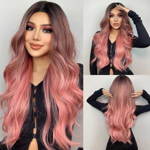Lace Wigs Pink Wigs For Women Long Wavy Wig Middle Part Cosplay Wig Synthetic Heat Resistant Wig Natural Hair Looking Z0613