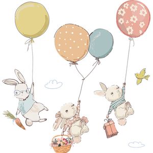 Cute Rabbits Friends Wall Stickers Baby Girls Room Decor Nursery Sticker Removable PVC Bunny Wall Decals Home Decoration Murals