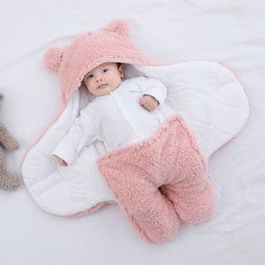 Sovsäckar söta nyfödda pojkar flickor filtar plysch swaddle wrap fluffy fleece påse bomull mjuk sängkläder