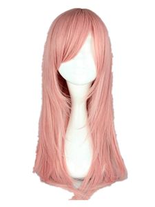 Lace Wigs Pink Wig Fei-Show Synthetic Heat Resistant Medium Straight Women Hair Peruca Pelucas Costume Cartoon Role Cos-play Hairpiece Z0613