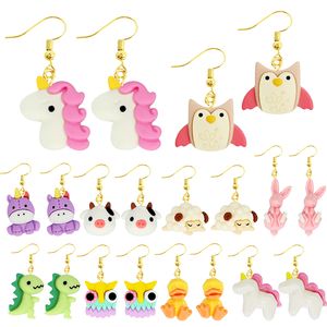 Brinco de charme para mulheres gota de resina engraçado personalizado bonito meninas presente brinco crianças animal pato coelho coruja urso ovelha brincos pendentes delive smtwb