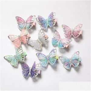 Hair Accessories New Baby Butterfly Design Clips 20Pcs/Lot Cute Kids Novelty Wholesale Gauze Glitter Princess Drop Delivery Maternity Dhv0M