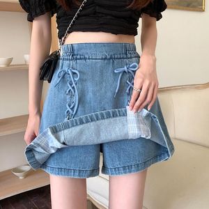 Gonne allacciata jeans y2k estetica mini stile coreano simpatico jeans prepyl bottom women