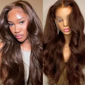 Chocolate Brown Lace Front Human Hair Wigs 13X6 High Density HD Transparent Body Wave Lace Closure Wig For Black Women Remy