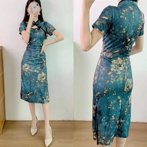 Этническая одежда Qipao Retro Fashion Традиционное китайское стиль сексуальное улучшенное платье с печать