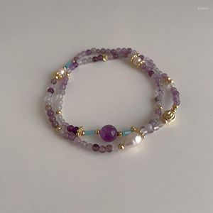 Strand Vintage Natural Pearl Purple Crystal Kamienna Elastyczna Ropa Bransoletka Bransoletka dla kobiet w stylu francuskim Akcesoria biżuterii