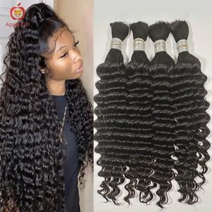 Hair Bulks 8 to 32 Inch Deep Wave Human Hair Bulk For Braiding No Weft Brazilian Hair Extensions Crochet Braids Applegirl 230613