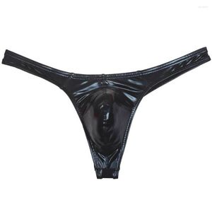 Unterhosen Sexy Männer Öl Glänzende Tanga Leder Höschen Wie T-back Unterwäsche Männliche Dehnbare G-string Solide Mini Bikini Bulge beutel Hosen