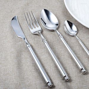 Servis uppsättningar Shiny Silver Europe Luxury Cotlary Set 18/10 Rostfritt stål Kreativitet Present Roman Kolumn Mirror Flatware 304 Drop