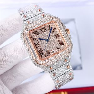 Handgjord diamantklocka Mens Automatic Mechanical 8215 Movement Watches 40mm Sapphire med Diamond-stamat stålarmband Lady Wristwatches Montre de Luxe