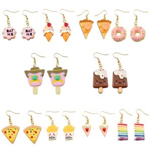 Charm Cake Pizza Earrings Glass Donuts Drop Hanging For Women Children Birthday Present Dangle Delivery Smtoh