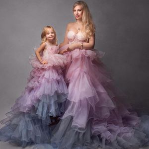 Vestidos de Baile Coloridos para Grávidas com Babado de Miçangas Vestido de Baptismo Vestido de Baile em Camadas Vestidos para Ocasiões Especiais da Mamãe