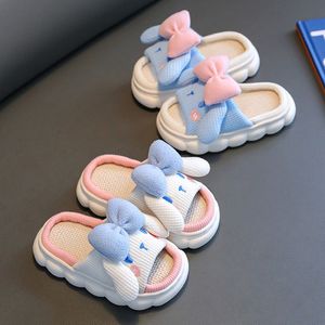 Slipper Children's Boys Girls Slippers Bowknot Slippers Cute Cartoon Rabbit Home Slippers Non-Slip Soft Linen Breathable Kids Slippers 230613