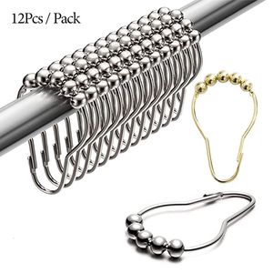 Curtain Poles 12pcsset Stainless Steel Hooks Bath Rollerball Shower Rings 5 Rollers Polished Satin Nickel Ball 230613