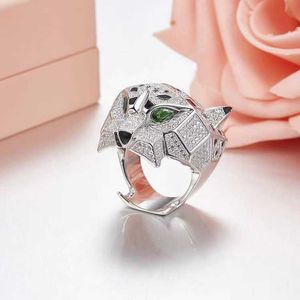 Tasarımcı Charm gtm.s925 STRING Silver Carter Black Dot Leopard Head Ring çok yönlü ve abartılı kişiliğe sahip