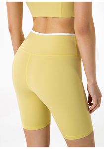 lu Hoch taillierte, enge Yoga-Shorts für Damen, Pfirsichfarben, Hüftlift, Laufen, Radsporthose, nackte Farbkontrast-Fitnesshose, 5 Punkte