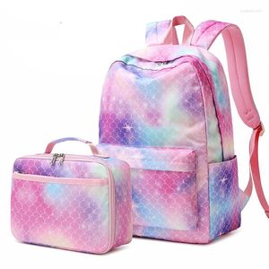 Школьные сумки детские рюкзак для девочек Элементарные книжные мешки с набор с ланч -коробкой водонепроницаемые мочилас