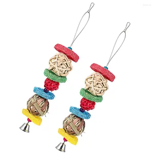 Other Bird Supplies 2 Pcs Parrot Chew Toy Wood Toys Hanging Chewing Plaything String Cage Bite Funny Parakeet Wooden