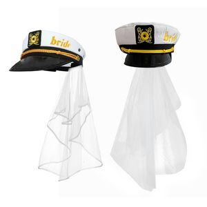 Party Hats Sailor Captain Hat Veil Nautical Bachelorette Party Bridal Sailor Cap med Veil Brodery Beach Ocean Boat Brud Gift 230614