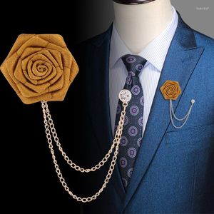 Brooches Luxury Fabric Rose Flower With Crystal Tassel Chain For Men Wedding Party And Formal Occasions Gift