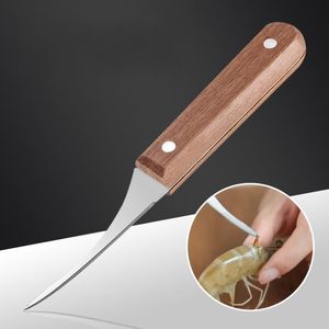 Kitchen Tools Solid Wood Handle Shrimp Peeling Tool Cleaning Device Stainless Steel Shrimps Line Peel Seafood Prawn Shell Peeler Restaurant SN6907