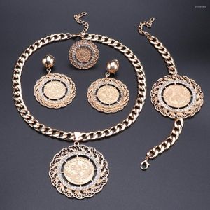 Halsband örhängen set bröllop afrikansk armband eearrings ring mode dubai guld färg smycken grossist