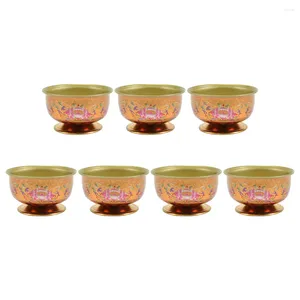 Set di stoviglie 7 pezzi Ciotola per l'acqua Contenitore per decorazione di loto Forniture per altare Fornitura Tempio Tazza in lega Sacrificio Culto