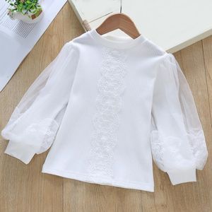 Kinder Shirts Frühling Herbst Baby Kleinkind Kinder Kleidung Prinzessin Mädchen Weiße Bluse Lange Puff Sleeve Mädchen Baumwolle Hemd Kinder Tops 230613