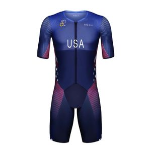 Conjuntos de camisas de ciclismo Roka USA Team Triathlon Race Suit Skinsuit Mans Sleeve Swimwear Bike Ropa Ciclismo Bicycle Clothes Jumpsuit 230614