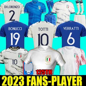 2023 italien 125 års jubileum fotbollströjor Spelarversion maglie da calcio TOTTI VERRATTI CHIESA Italia 23 24 fotbollströjor Herrset barnkläder uniform