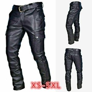 Men's Pants Solid Color Fashion PU Leather Pants Casual Leather Motorcycle Pants Punk Style Full Length Trousers Streetwear Men 230613