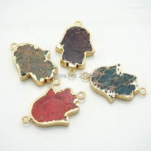 Pendant Necklaces C150211016 Mix Color Imperial Sediment Jaspers Hamsa Hand Connectors With Electroplated Gold Edges