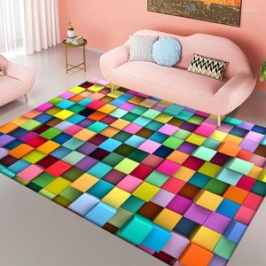 Teppiche Große Fläche Teppich 3D Bunte Geometrie Block Teppich Für Wohnzimmer Schlafzimmer Anti-Rutsch-Bodenmatte Küche Tapete Memory Foam Fußmatte