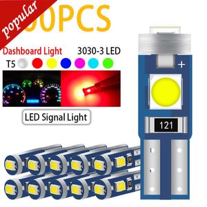 Ny 100st T5 LED -glödlampa W3W W1.2W Canbus bil Interiörskivor Dashboard uppvärmningsindikator Wedge Auto Instrument Lamps 12V Vit Yellow