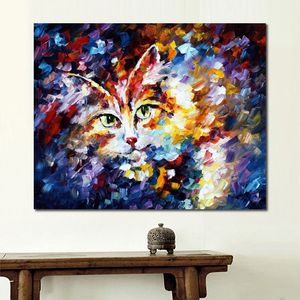 Abstract Portrait Wall Art Cat Handgjorda oljemålning Canvas Artwork Contemporary Home Decor