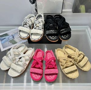 Blade Sandal Tasarımcı Sandalet Kentik Halat Dokuma Sandal Kadınlar Sandalet Örgü Slaytlar Platform Terlik Moda Terlik Kristal Buzağı Deri Sandalet