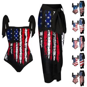 Kobiety stroje kąpielowe 2023 USA FLAGUJ DRUKOWANIE DWU KOMPUT SWOMUSUNG DZIEŃ Kobieta Push Up Women Beach Bathing garnitury Summer Swimming Suit