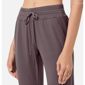 Active Pants Women Workout Joggers Soft Butter Drawstring Fitness Elastic Yoga With Two Side Pockets Outdoor Loose Fit Sport Leggings
