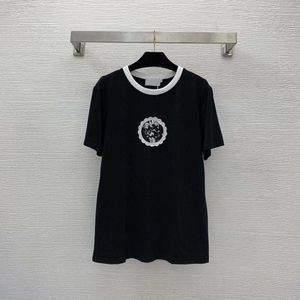 23ss Womens T-Shirt tee women designer clothes t-shirt circle 5 digital sequin embroidery color contrast collar cotton short sleeve top Women clothes