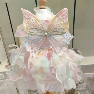 Vestuário para cães Vestido de Princesa Borboleta Roupas para Cães de Estimação Roupas Doces Cães Super Pequenos Bonitos Chihuahua Estampa Macia Verão Rosa Menina Mascotas 230614