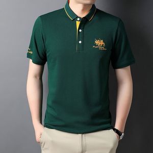 Pólos Masculinos Moda Masculina Verão Camisas Pólo de Manga Curta Streetwear Negócios Escritório Lapela Roupas Masculinas Coreano Solto Bordado Casual Tops 230614