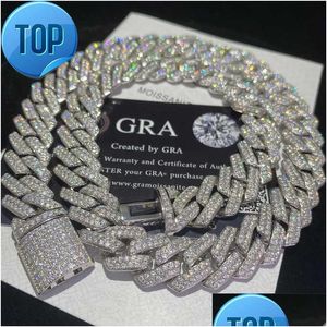 펜던트 목걸이 스톡 아이스 아웃 VVS Moissanite Cuban 팔찌 925 Sier Bling Diamond Link Chain 힙합 힙합 남성 보석 목걸이 Dhyy3