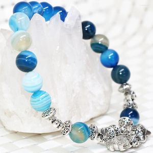 Strand Natural Stone Blue Venes Carnelian Onyx Agat 8mm runda pärlor armband för kvinnor eleganta smycken tillverkning 7.5 tum B2092