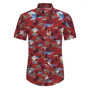 Camisas casuais masculinas divertidas verão camisa masculina presente de natal impressão 3d lapela moda havaiana manga curta praia lazer grande