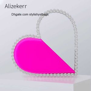 Totes Heart Shaped Diamond Evening Clutch Bags Women New Designer Sparkling Crystal Acrylic Handle Black Satin Purse For Wedding Party