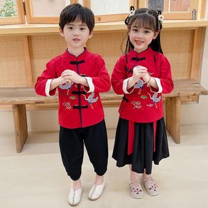 Этническая одежда набор традиционного детского платья Восточное Гаун Чонсам Ханфу Красные Рок штаны