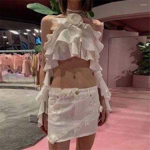 Women's Blouses 2023 High Quality Flower Strap Hanging Neck Tank Top Sweet Spicy Girl Short Sleeveless