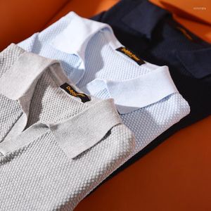 Erkekler Polos 2023 Yaz Günlük Örme Polo Gömlek Erkek Moda Düz Renk İnce Uygun Kısa Kollu Homme Nefes Alabilir Gömlek