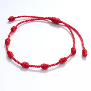 Rote Charm-Armbänder, 7 Knoten, Schnur-Armband für Damen und Herren, Glücksamulett und Freundschaft, handgefertigt, geflochtenes Seil, Armband, Schmuck, Geschenk